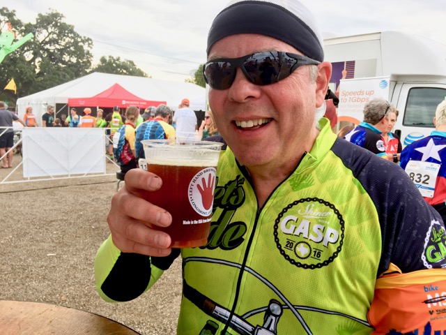 Enjoying a well-deserved beer after completing the century!
