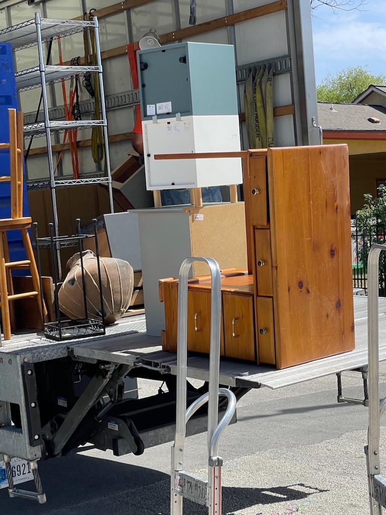 My old desk being loaded into a truck